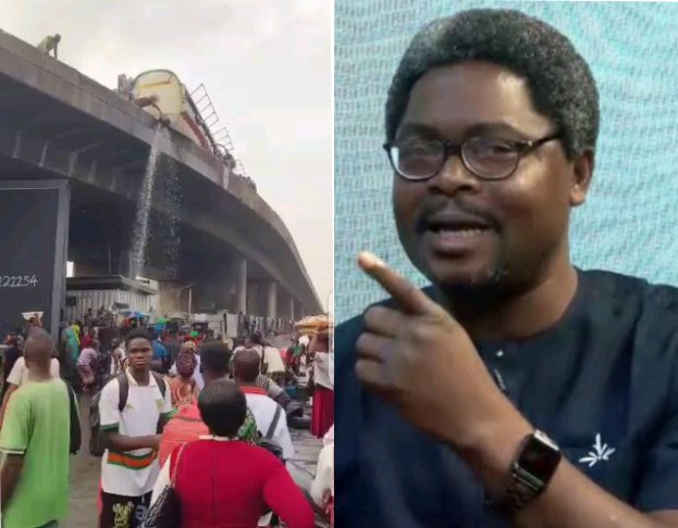 Olayinka Reacts To Video Of Crowd Fetching Diesel From Fallen Tanker With Containers On Their Heads