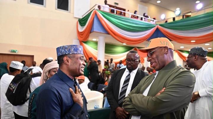 Rotimi Amaechi Pictured Together With Kenneth Okonkwo At The Inauguration Of ADC Campaign Council